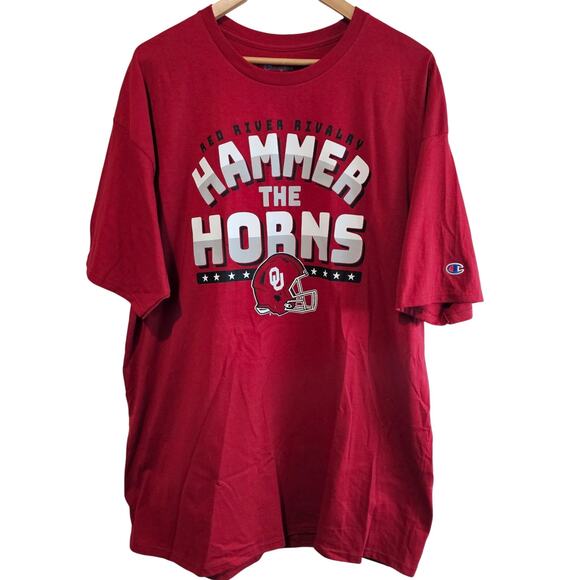 Oklahoma University OU T-Shirt 2X Champion Red Hammer the Horns Boomer SoonerS - Picture 1 of 9